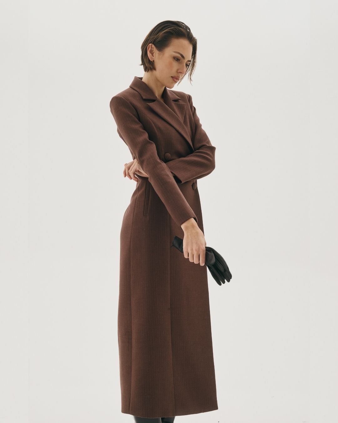 CAROLYN DOUBLE BREASTED WOOL COAT CHOCOLATE