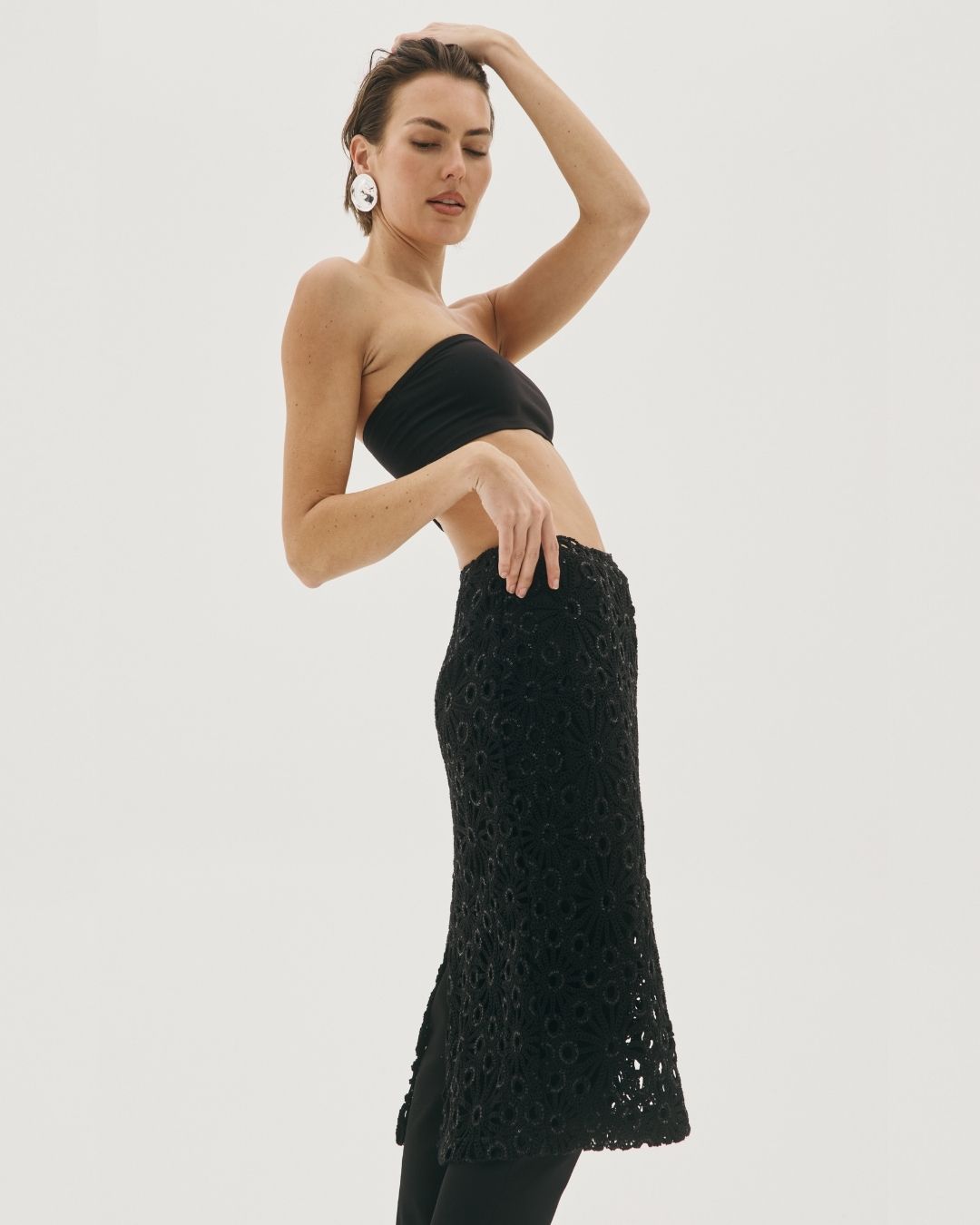 Giselle Crochet Pencil Skirt - Black