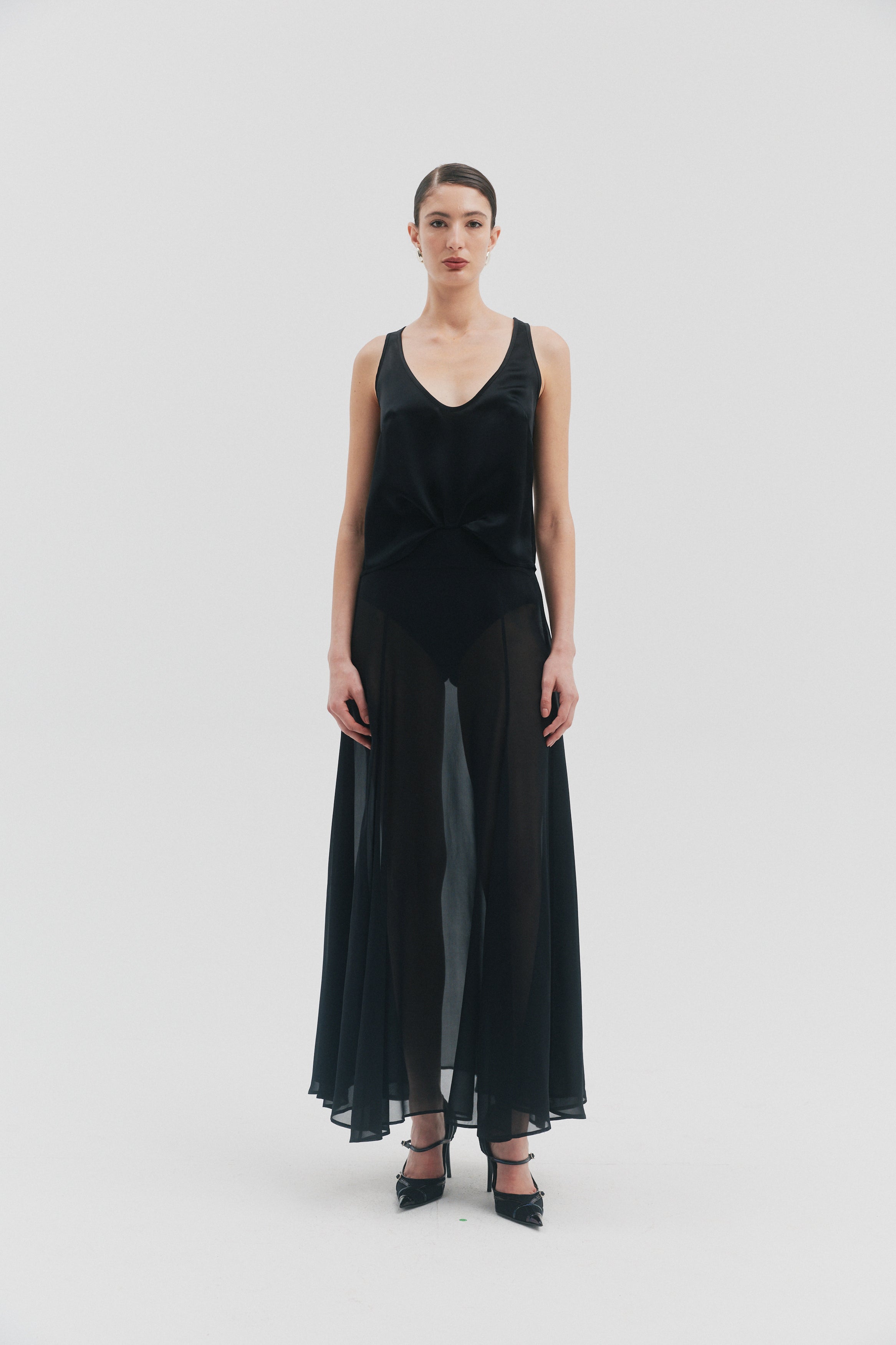 MON MAXI BLACK SILK SKIRT