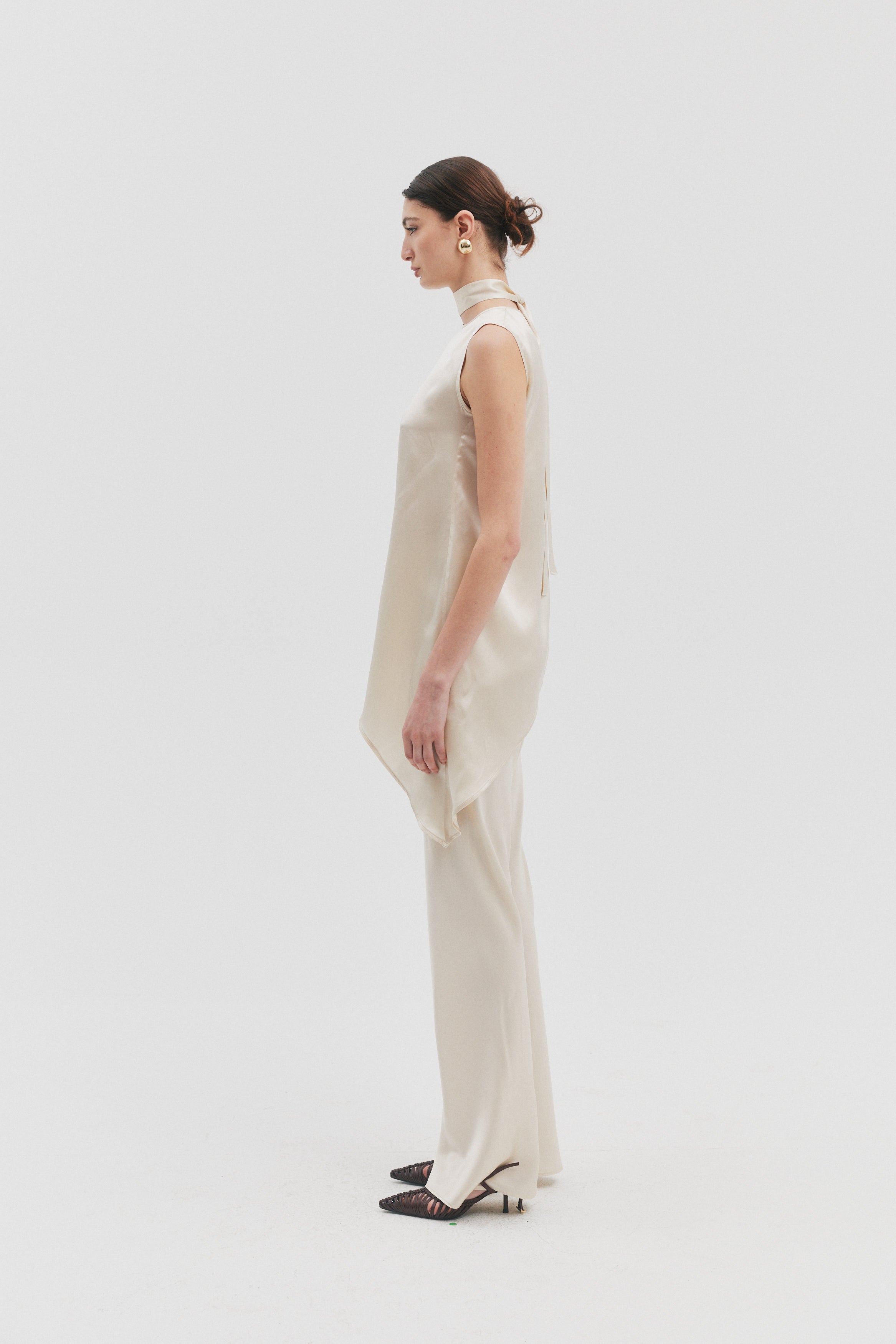 CRUS BIAS CUT OYSTER SILK PANT