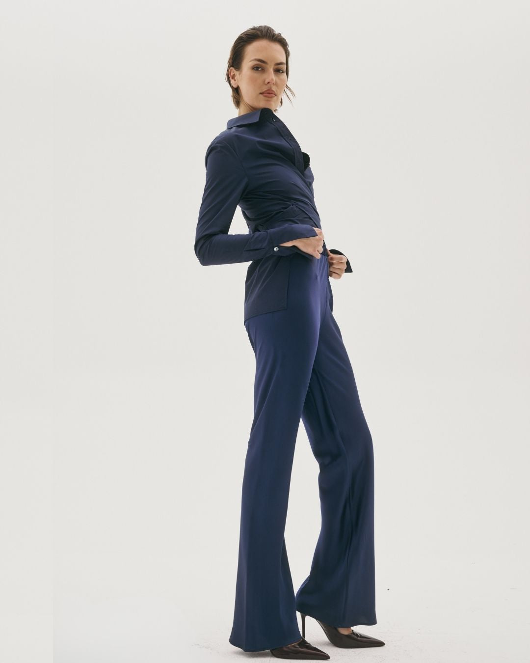 CRUS BIAS CUT NAVY SILK PANT