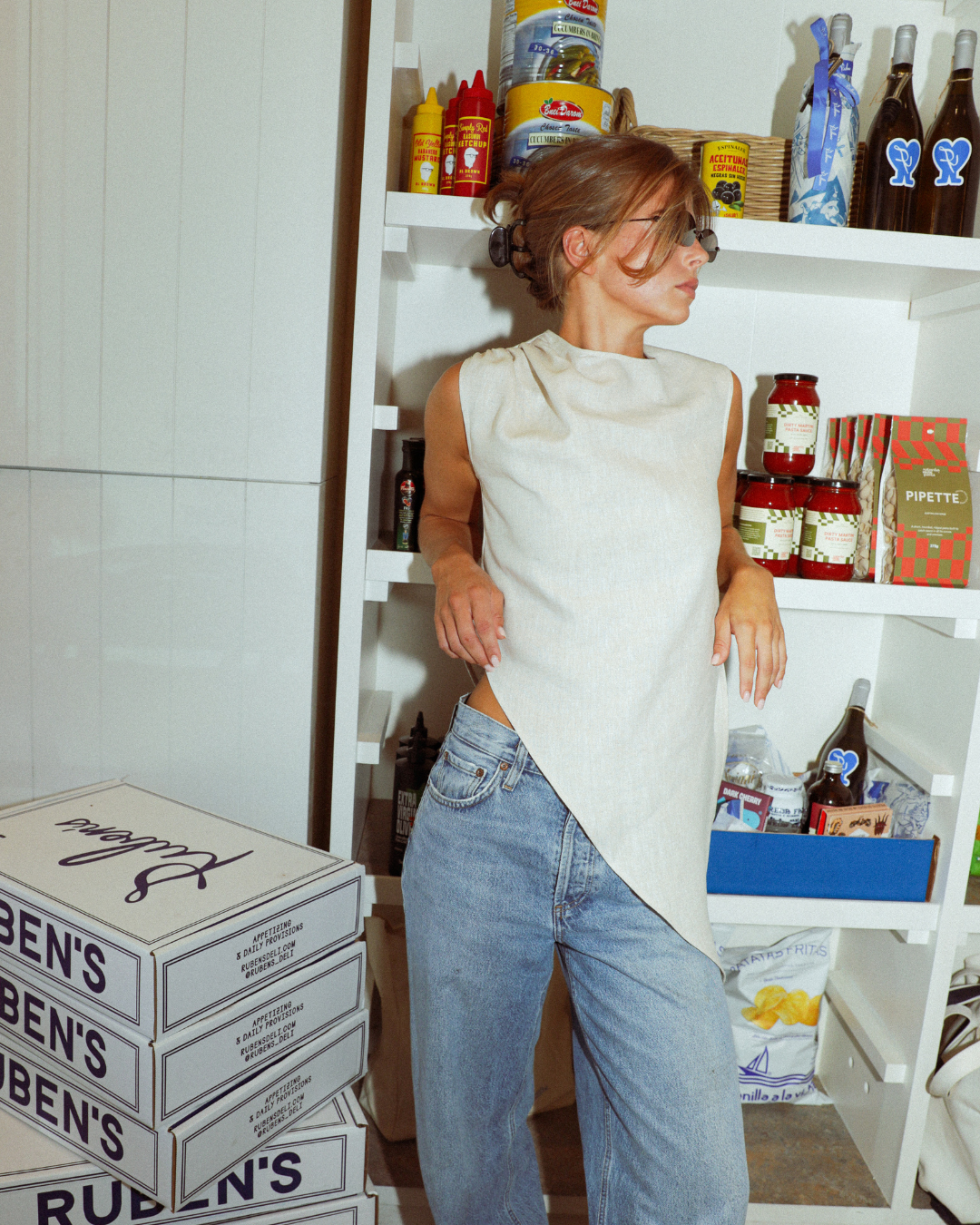 AMOUR ASYMMETRIC LINEN TOP