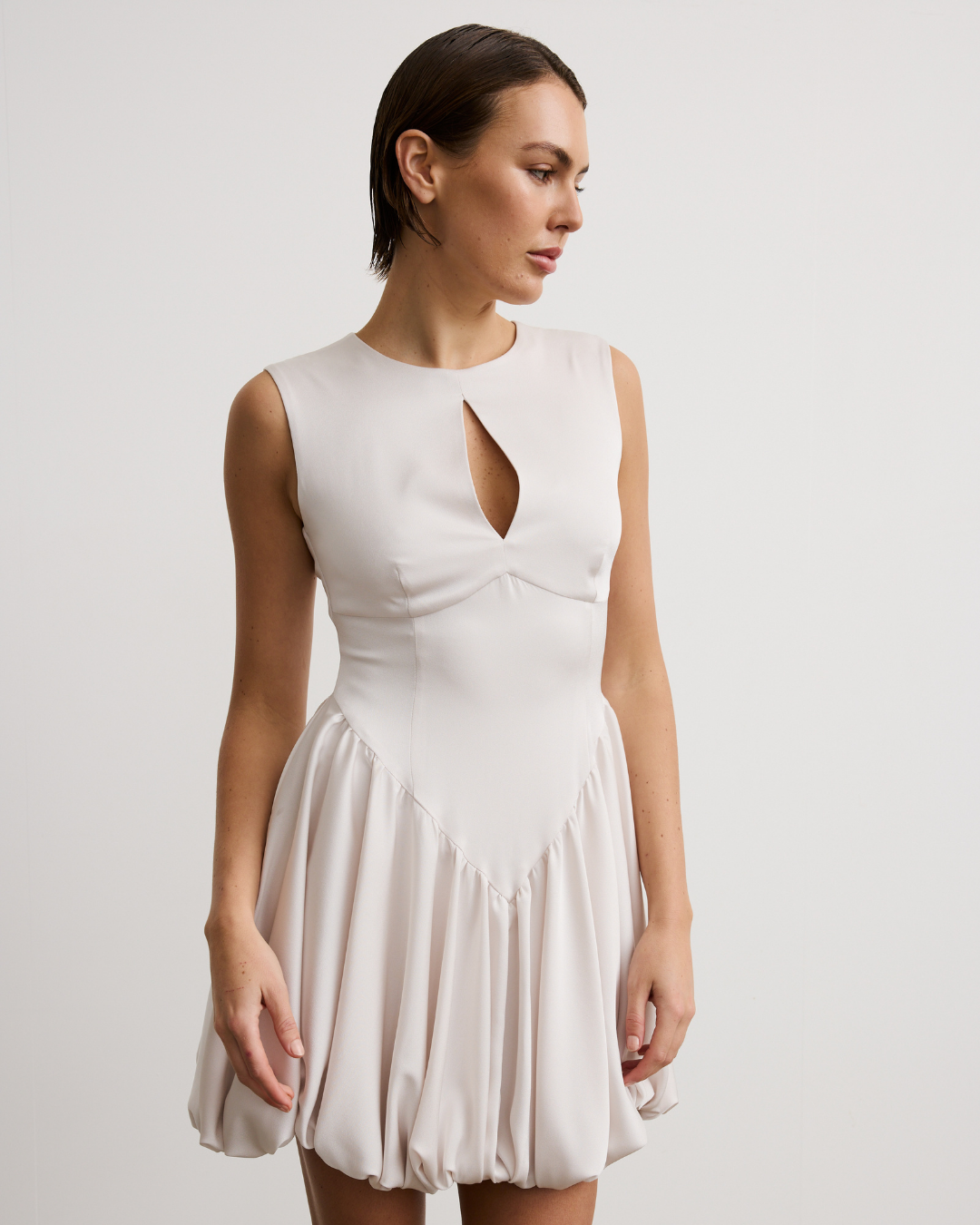 PARIS IVORY PUFFBALL MINI DRESS