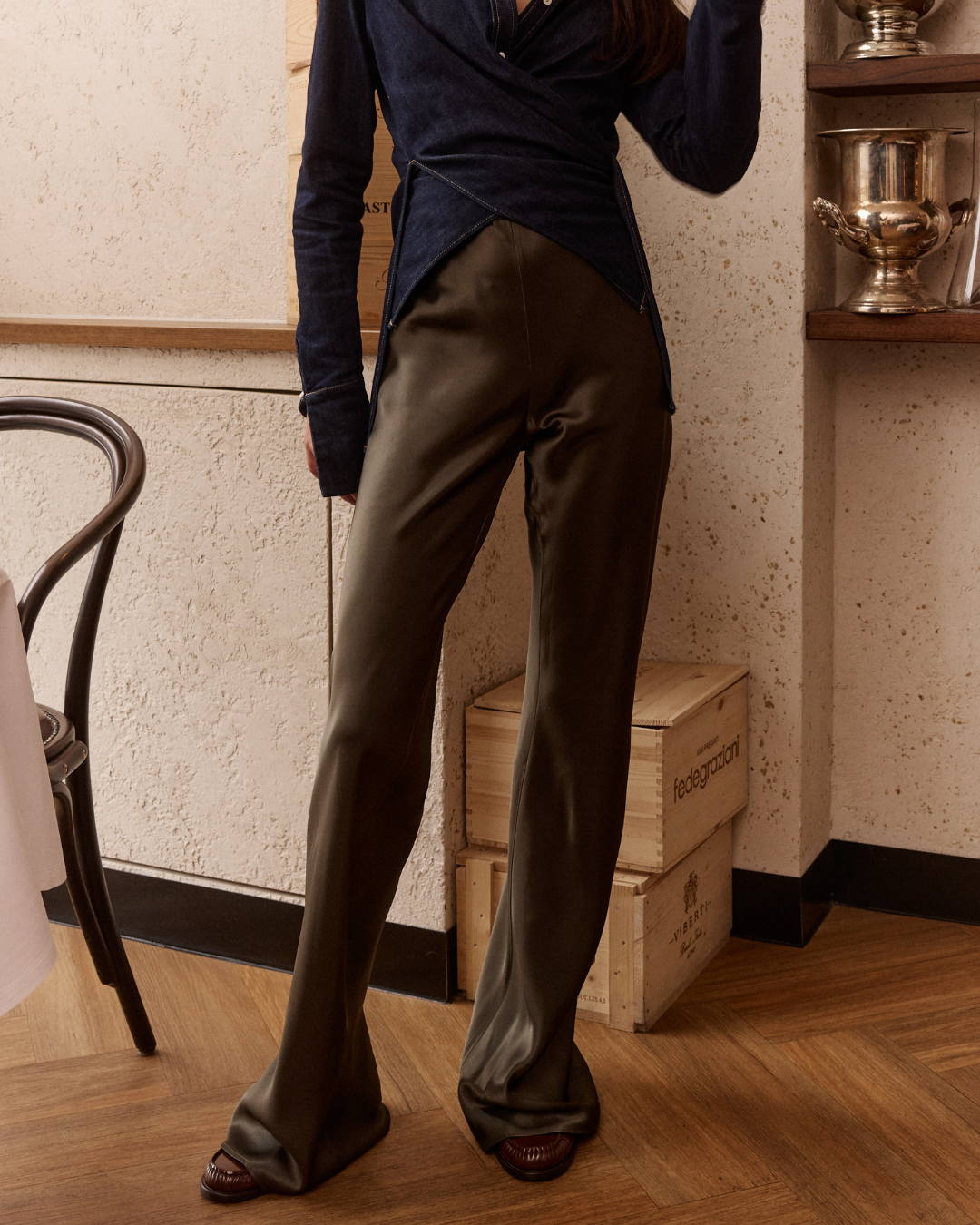 CRUS SILK BIAS CUT PANT OLIVE