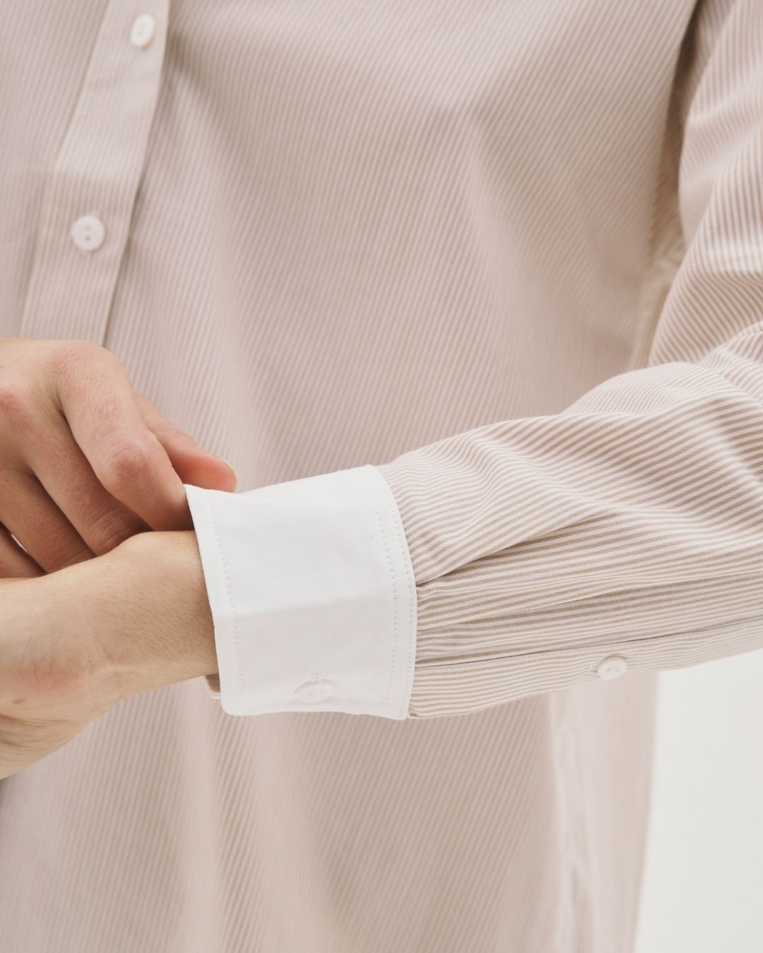 Margot Brown Stripe Shirt — detail view — SHE Melbourne