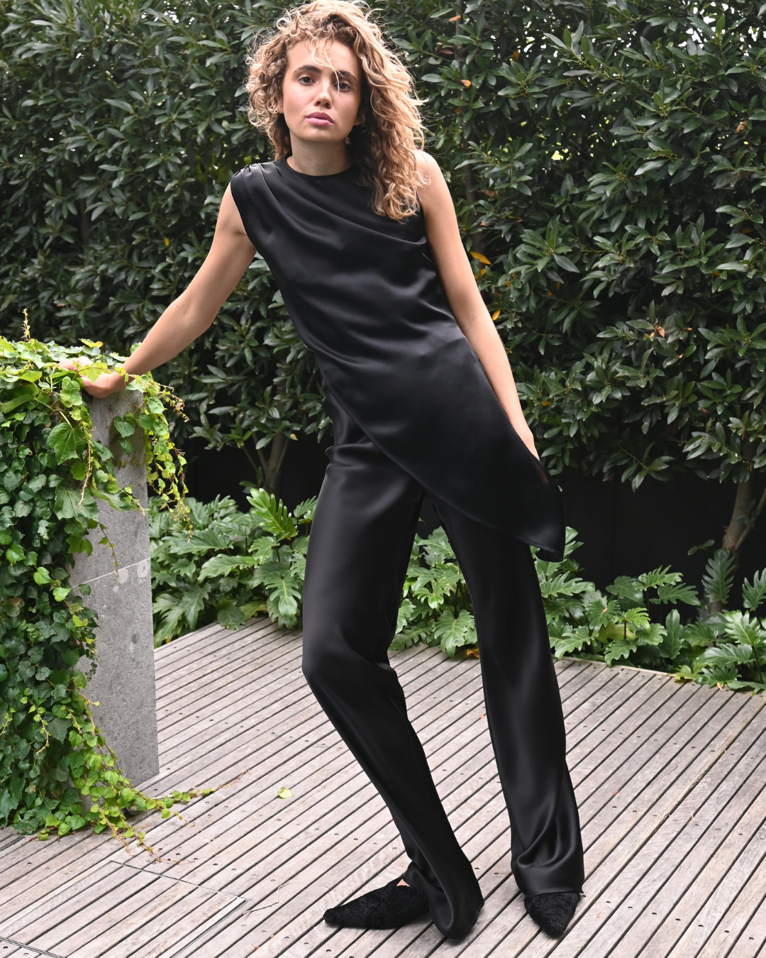 AMOUR ASYMMETRIC BLACK SILK TOP