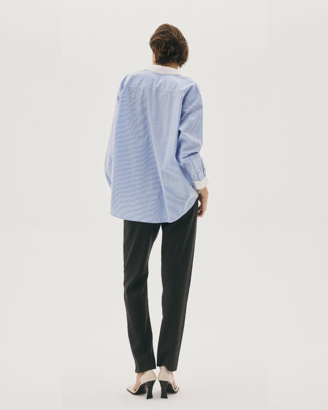 Margot Blue Stripe Shirt — side view — SHE Melbourne