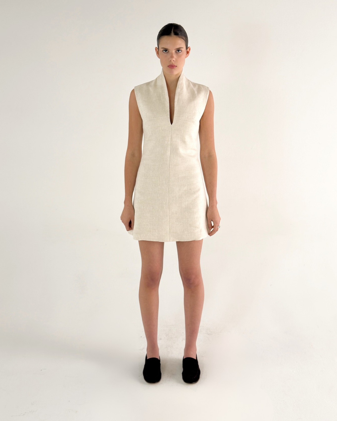 TAILORED A-LINE LINEN CELINE MINI DRESS