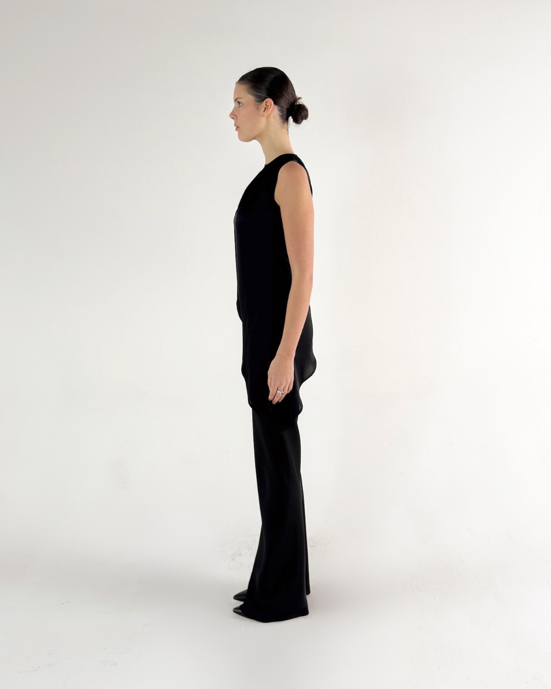 AMOUR ASYMMETRIC BLACK SILK TOP