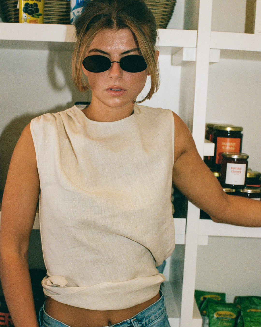 AMOUR ASYMMETRIC LINEN TOP