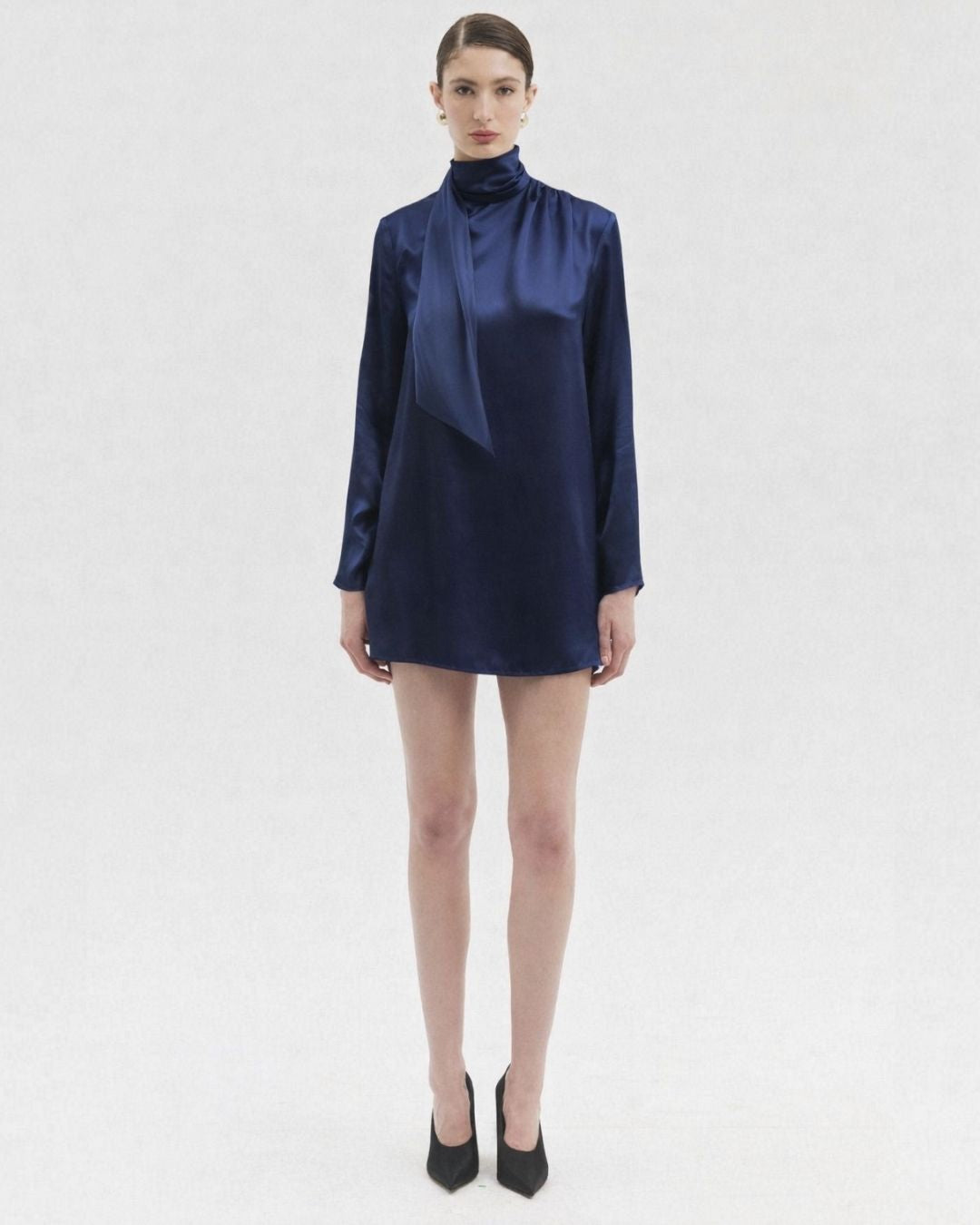 princess polly baby blue dress ALEXANDRA NAVY SILK MINI DRESS