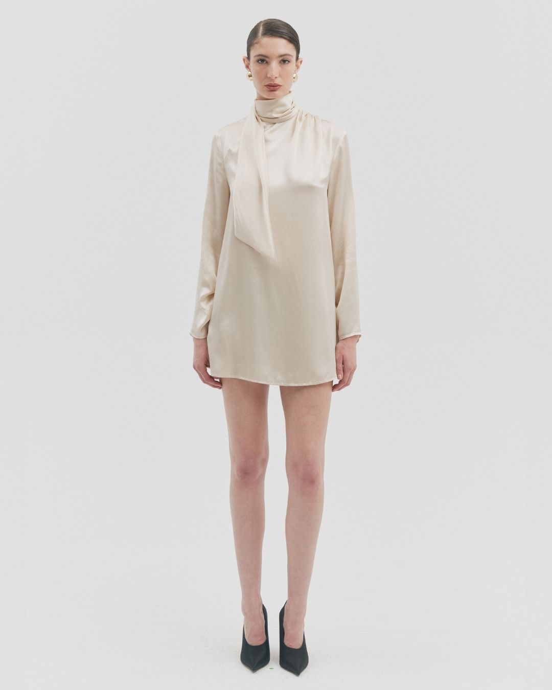 ALEXANDRA OYSTER SILK MINI DRESS