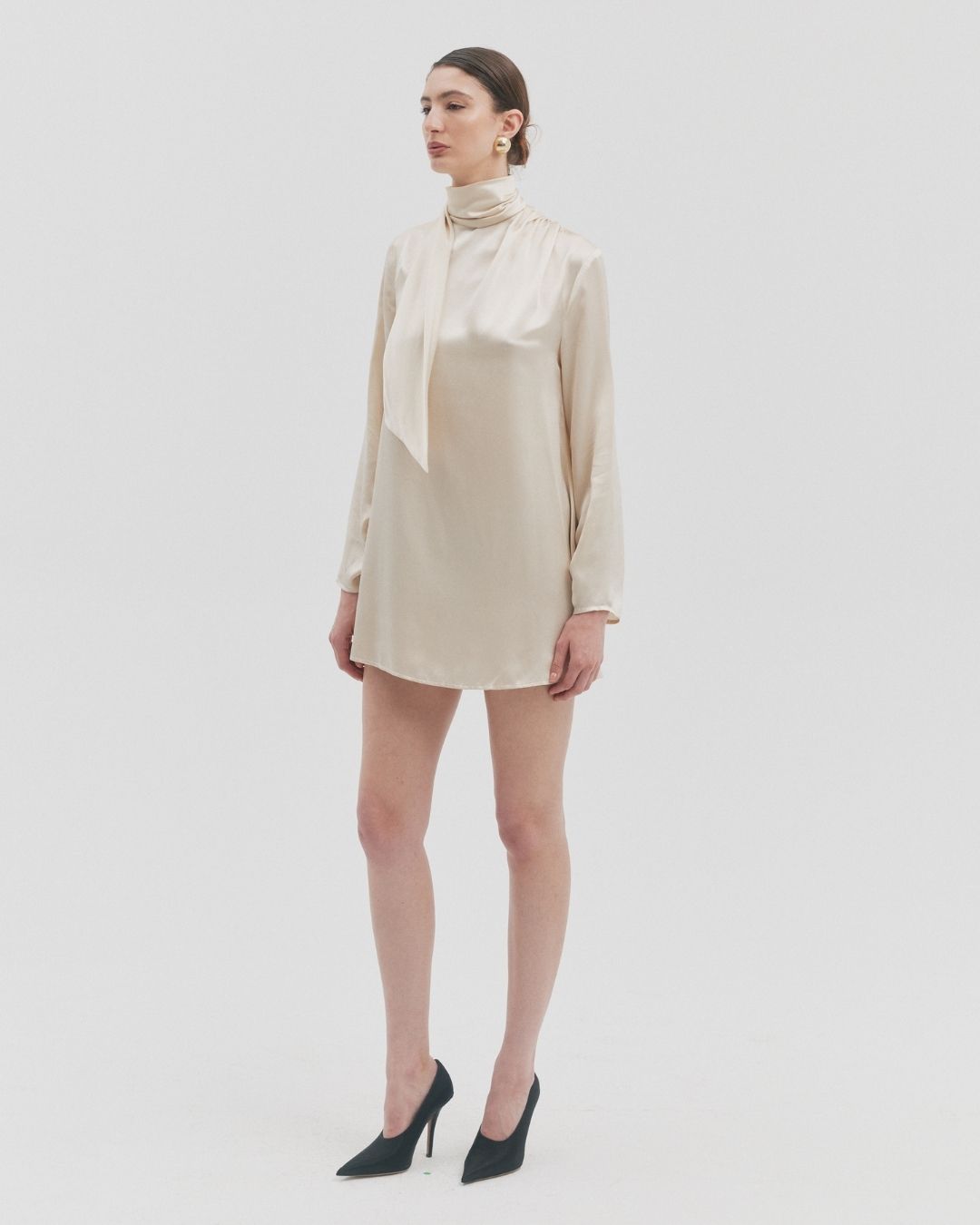 ALEXANDRA OYSTER SILK MINI DRESS