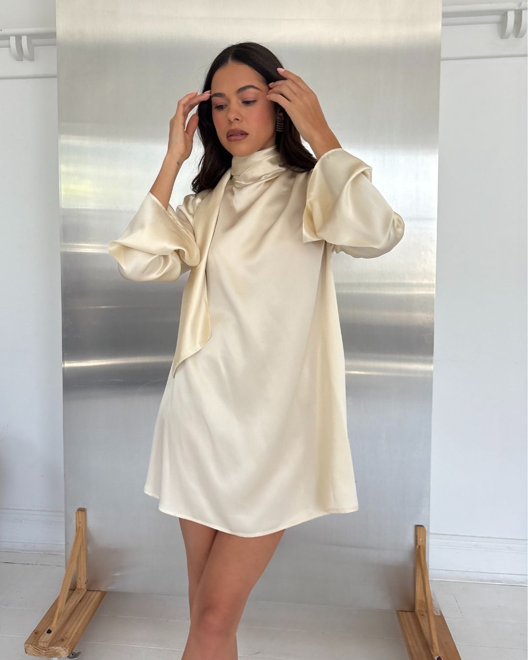 ALEXANDRA OYSTER SILK MINI DRESS