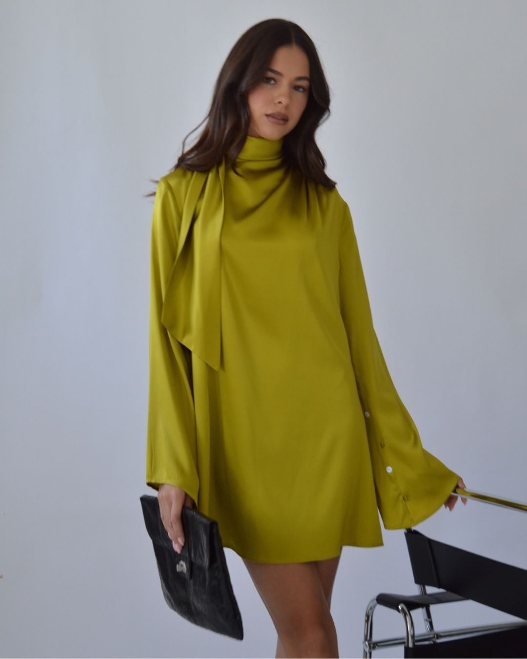 ALEXANDRA CHARTREUSE SILK MINI DRESS