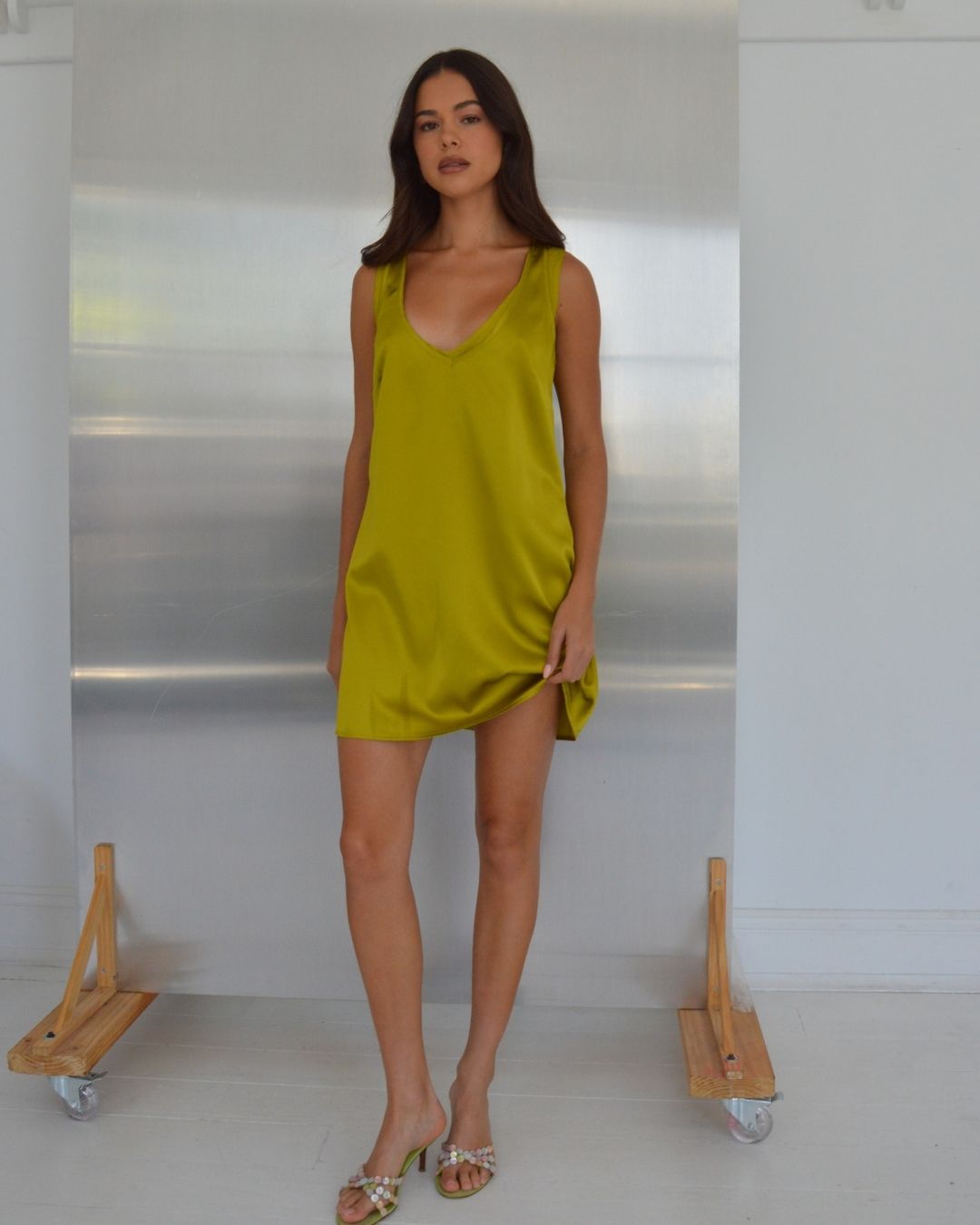 chartreuse silk dress BISOU SILK DRESS CHARTREUSE