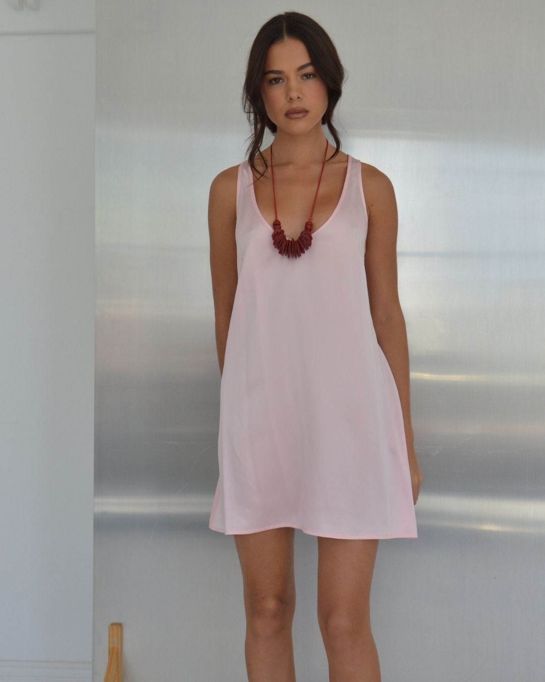 BISOU SILK DRESS BABY PINK