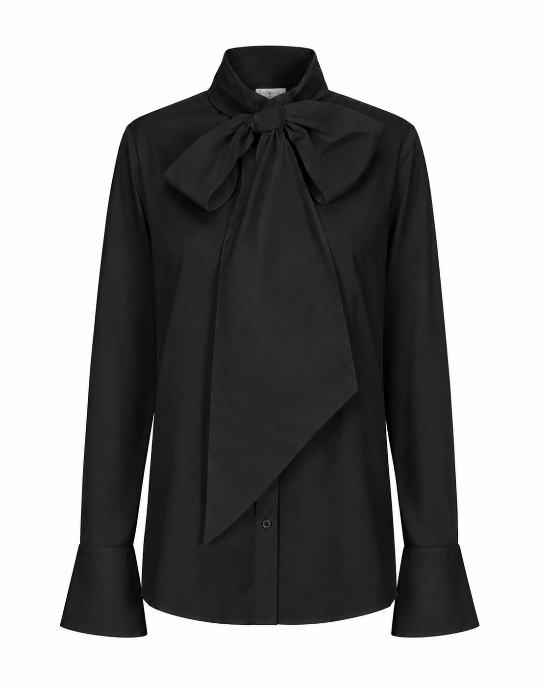 Camille Tie Shirt in black cotton — front view with tie neckline — SHÉ Melbourne
