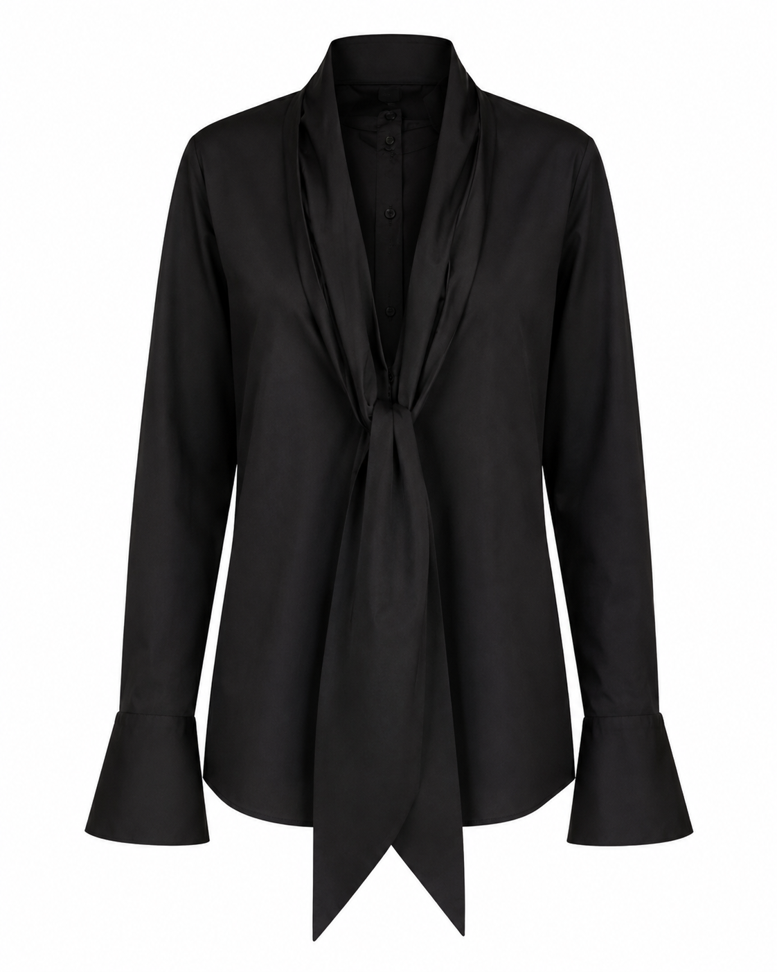 Camille Tie Shirt in black cotton — side view — SHÉ Melbourne