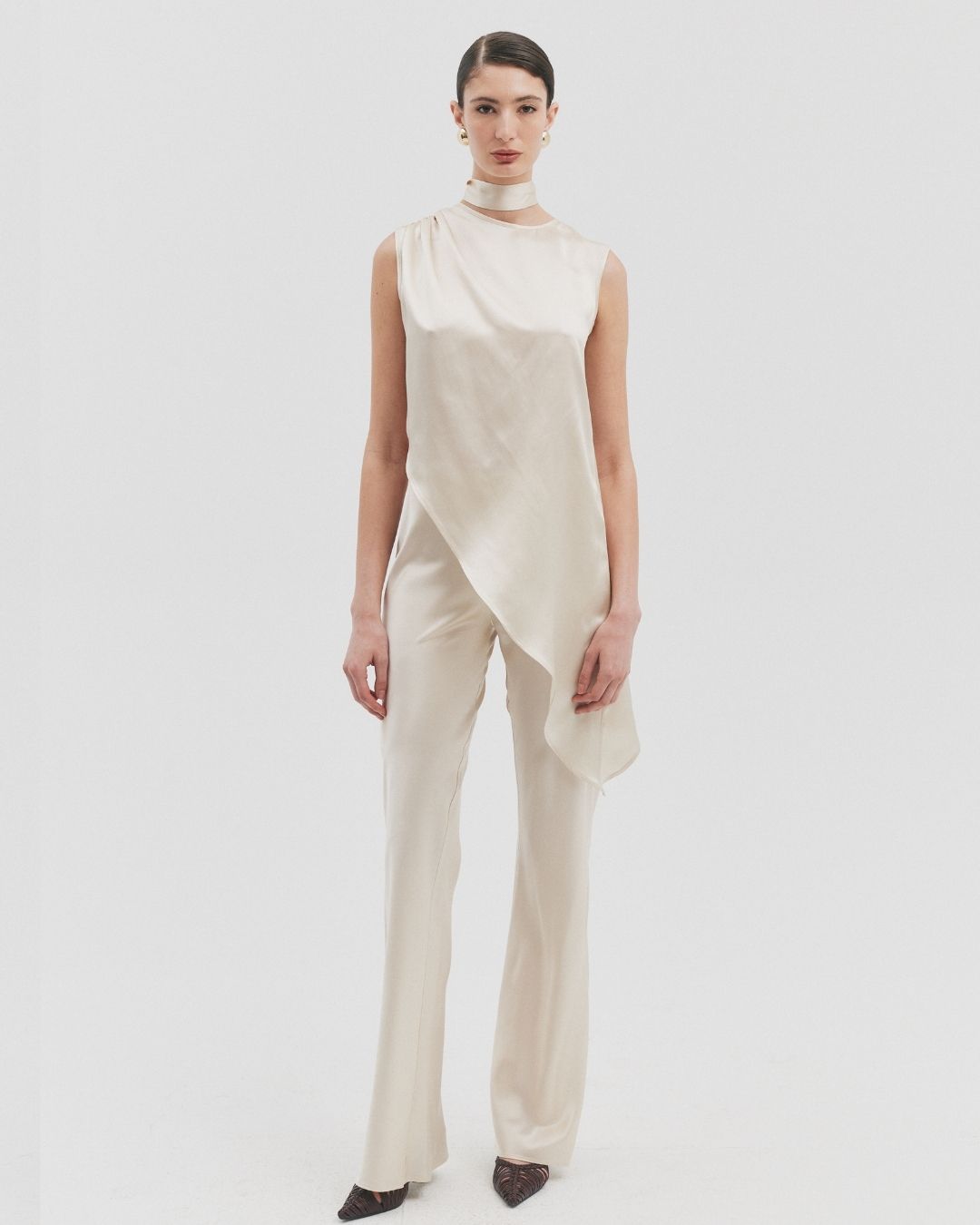CRUS BIAS CUT OYSTER SILK PANT