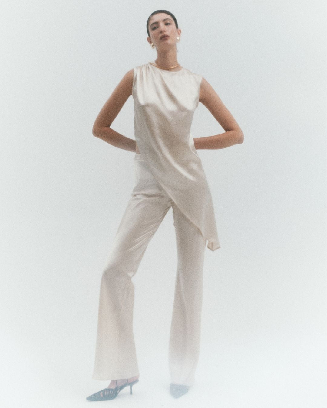 CRUS BIAS CUT OYSTER SILK PANT