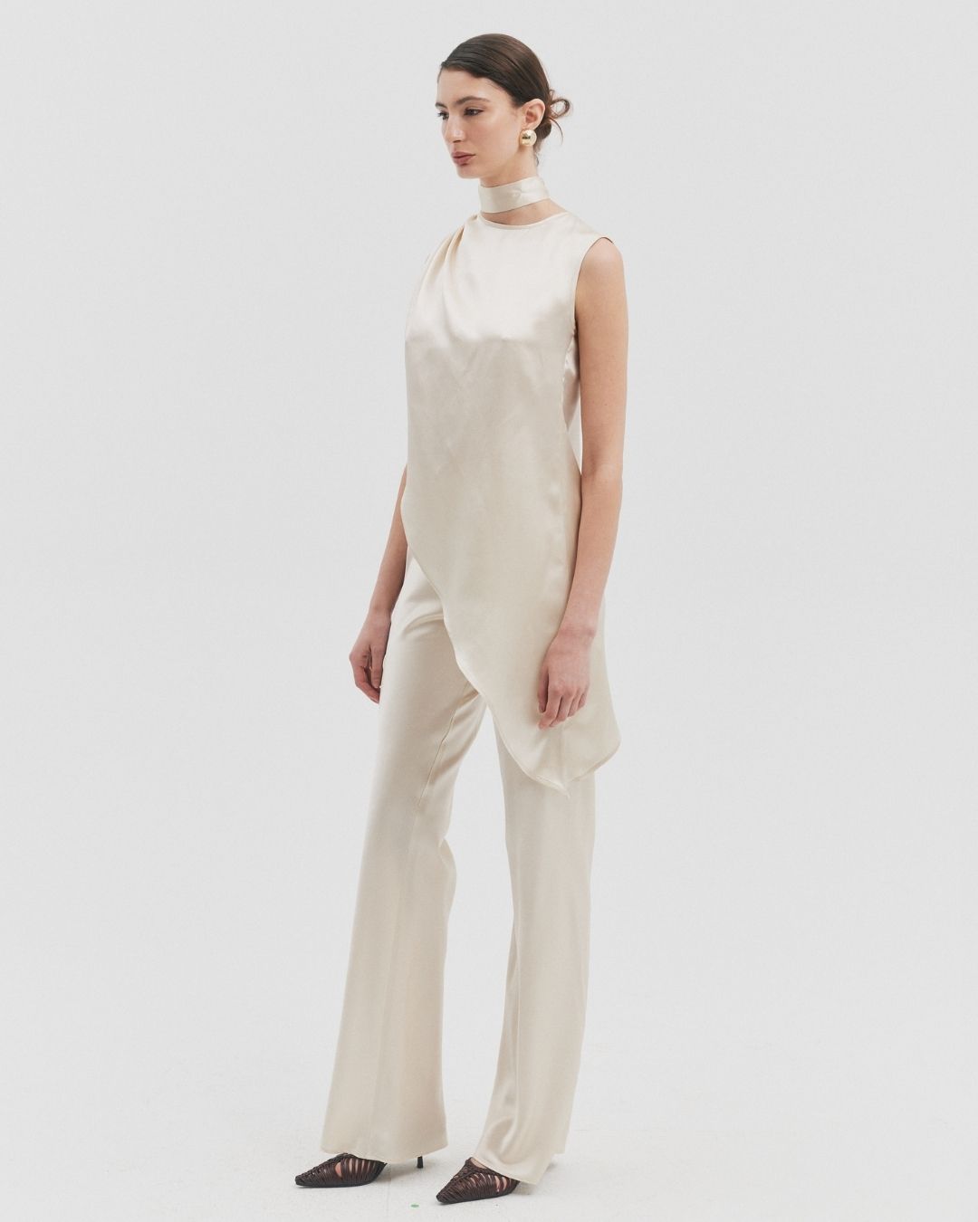 CRUS BIAS CUT OYSTER SILK PANT