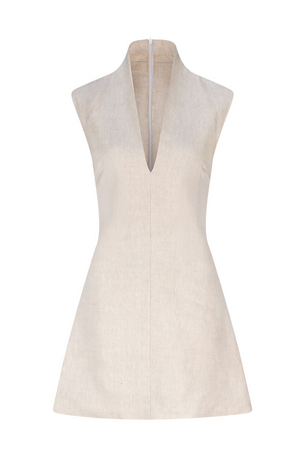 TAILORED A-LINE LINEN CELINE MINI DRESS