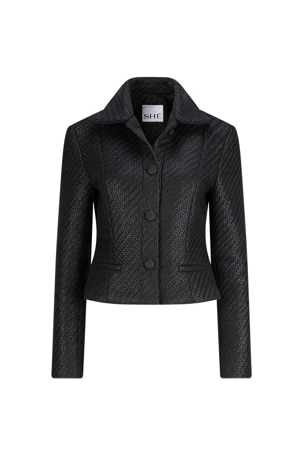 LOIRE TAILORED COATED WEAVE BLACK JACKET