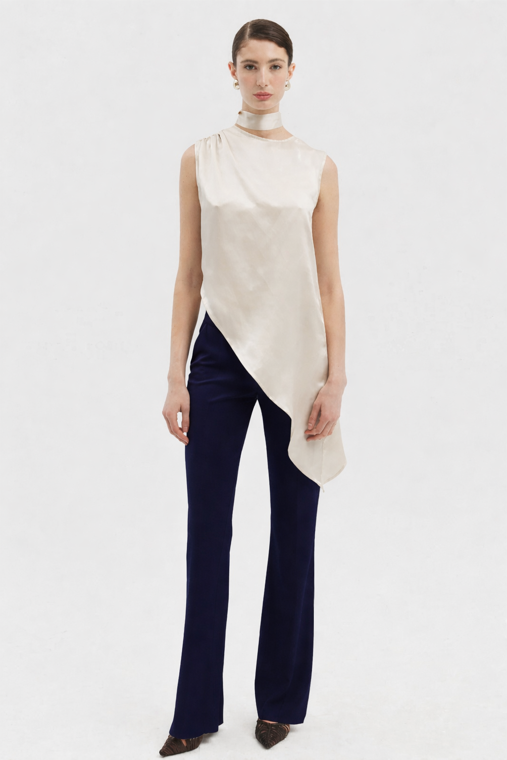 CRUS BIAS CUT NAVY SILK PANT