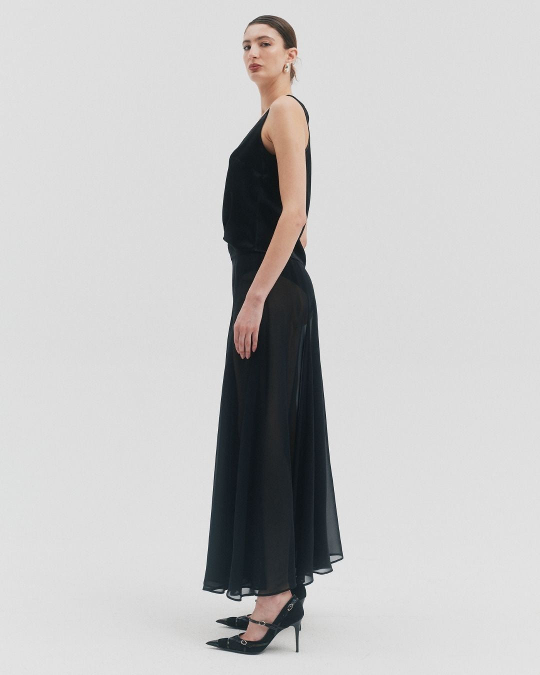MON MAXI BLACK SILK SKIRT