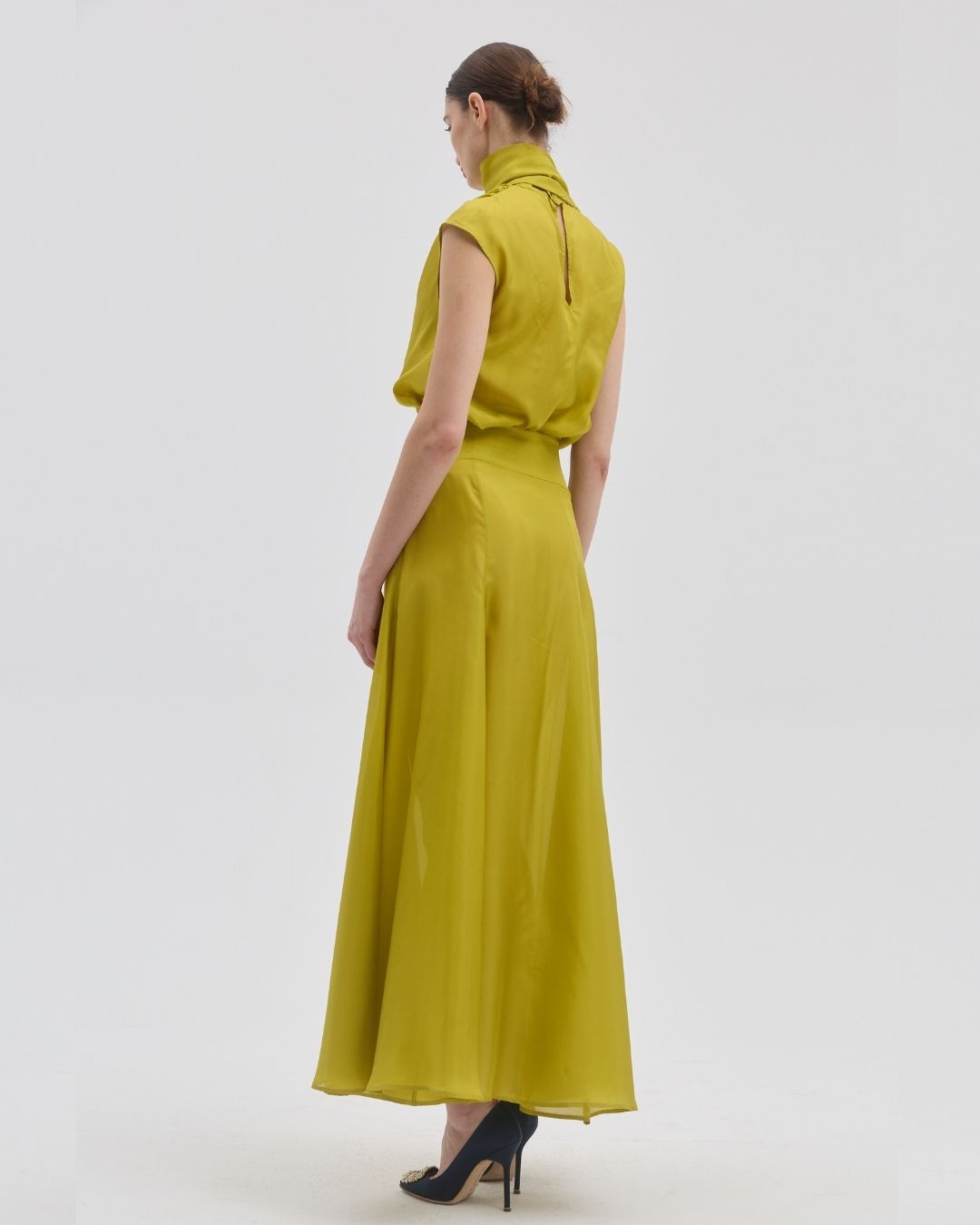 Mon Maxi Chartreuse Silk Skirt — side view — SHÉ Australia