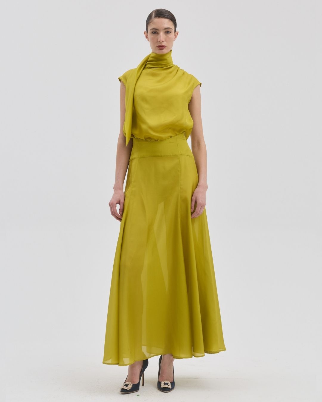 MON MAXI CHARTREUSE SILK SKIRT