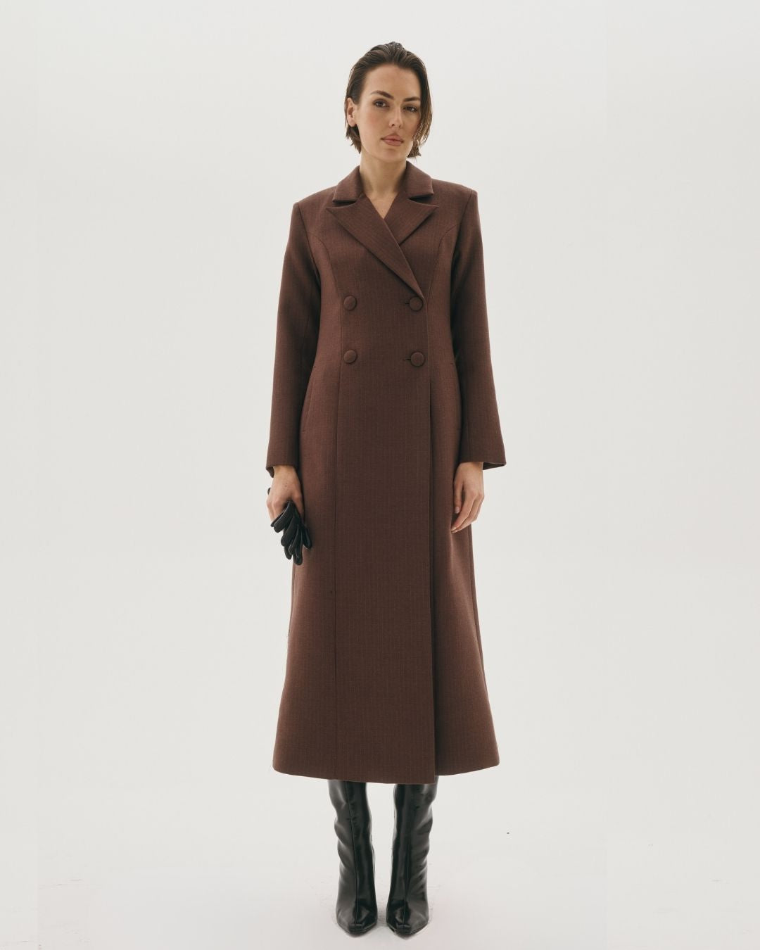 CAROLYN DOUBLE BREASTED WOOL COAT CHOCOLATE