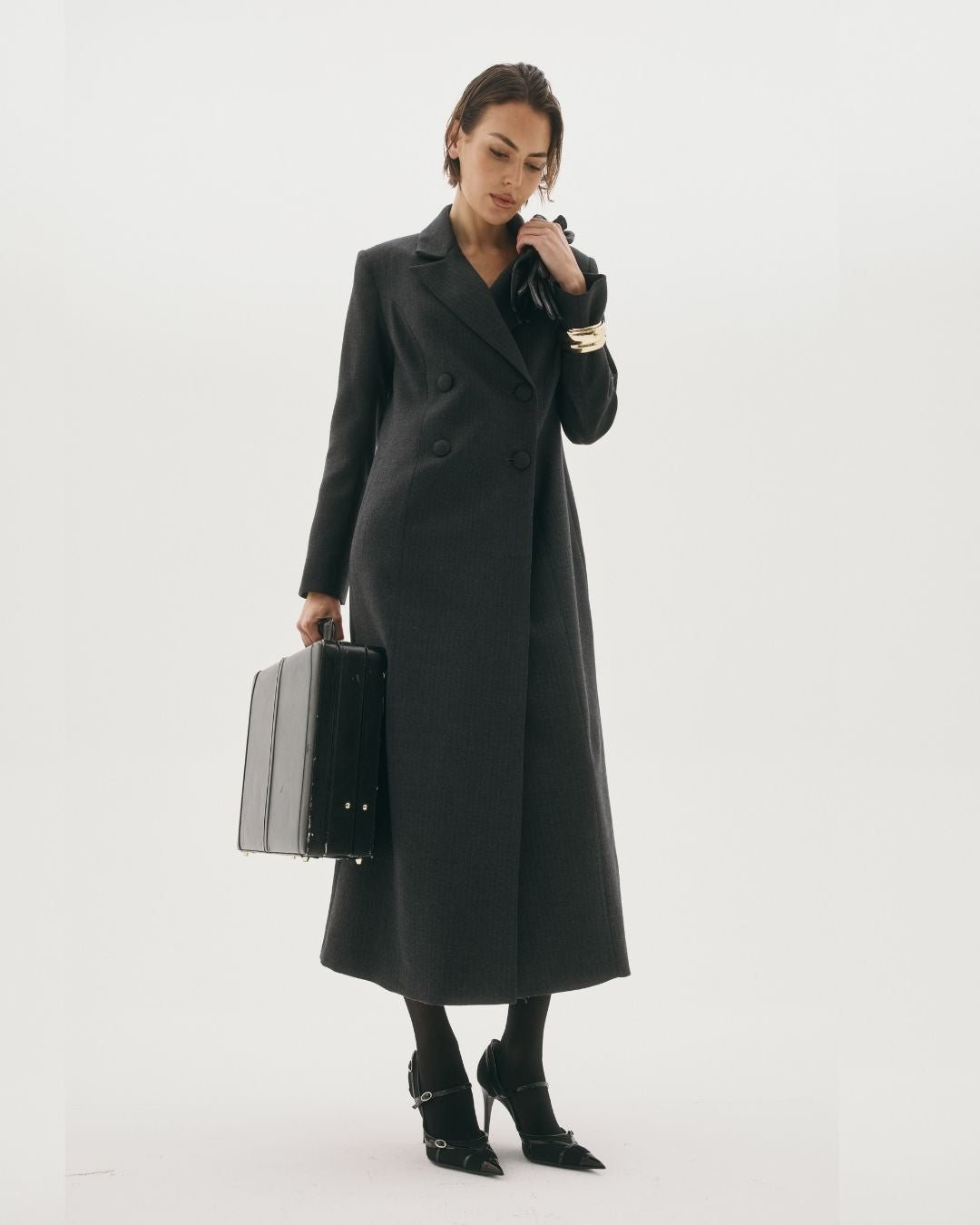 CAROLYN DOUBLE BREASTED COAT CHARCOAL