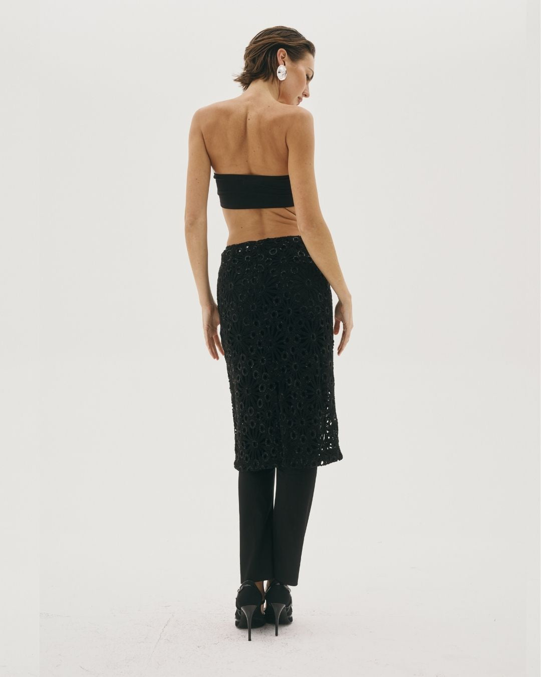 Giselle Crochet Pencil Skirt Black — detail view — SHE Melbourne