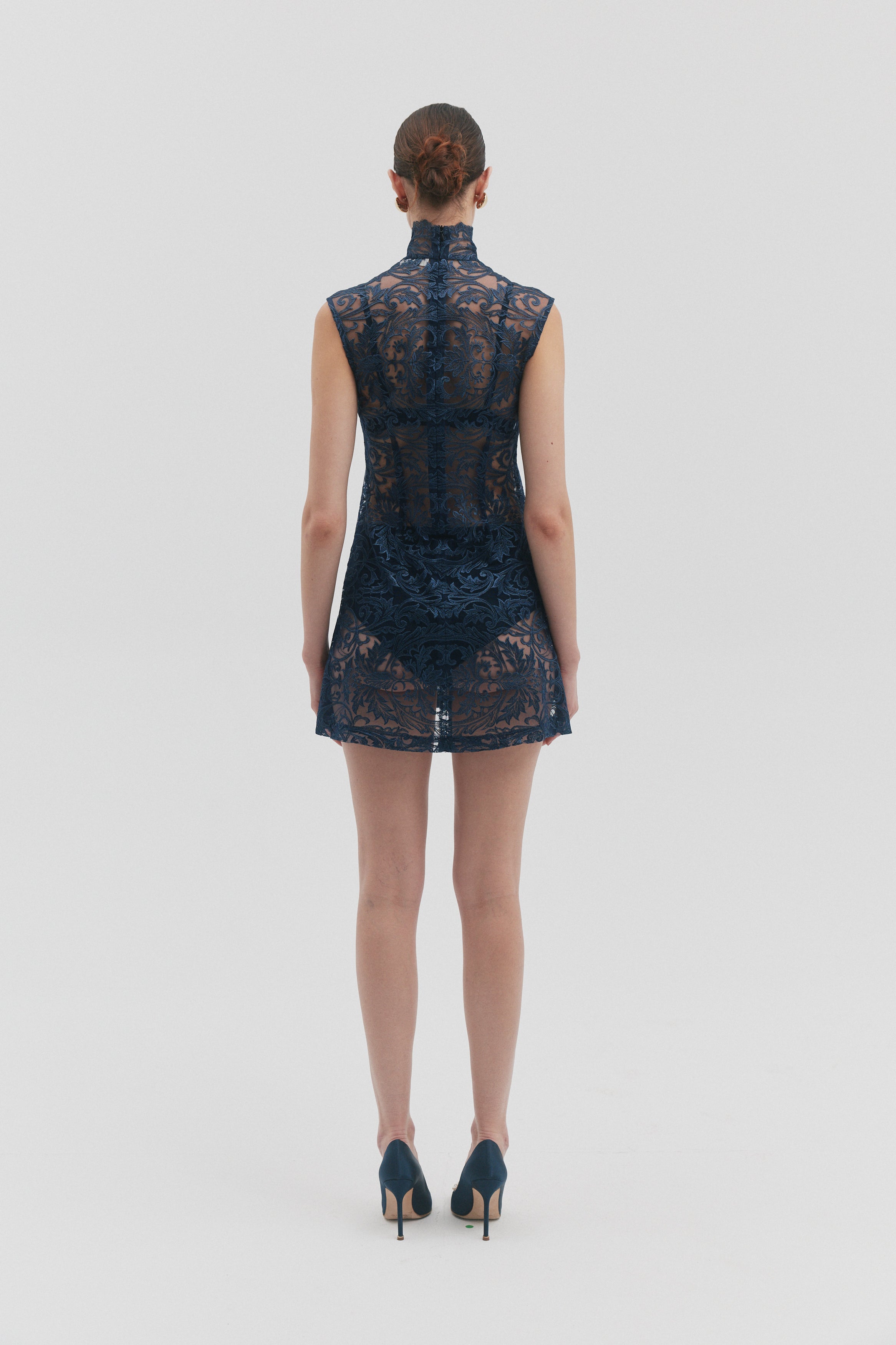 CELINE NAVY LACE A-LINE DRESS MINI
