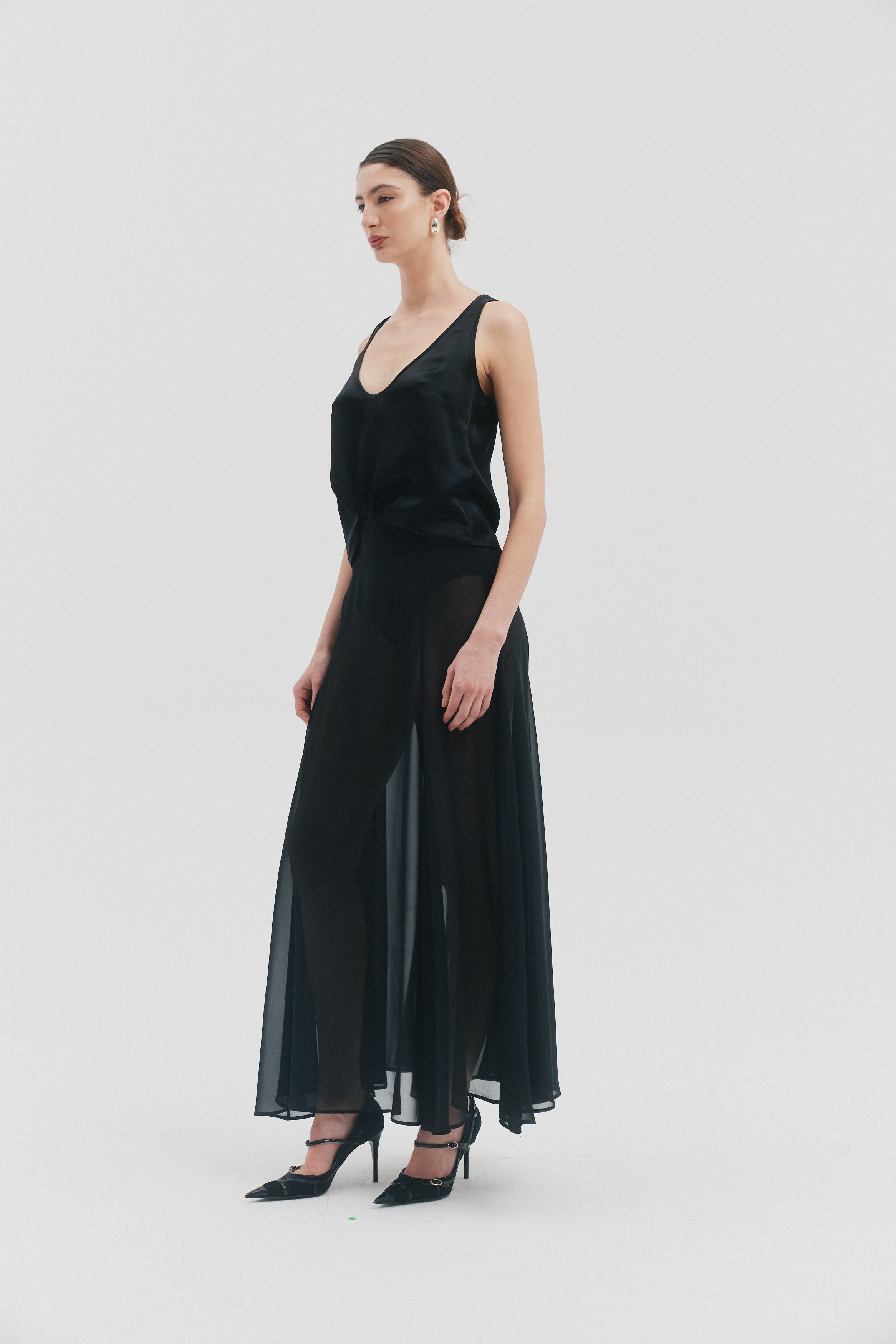 MON MAXI BLACK SILK SKIRT
