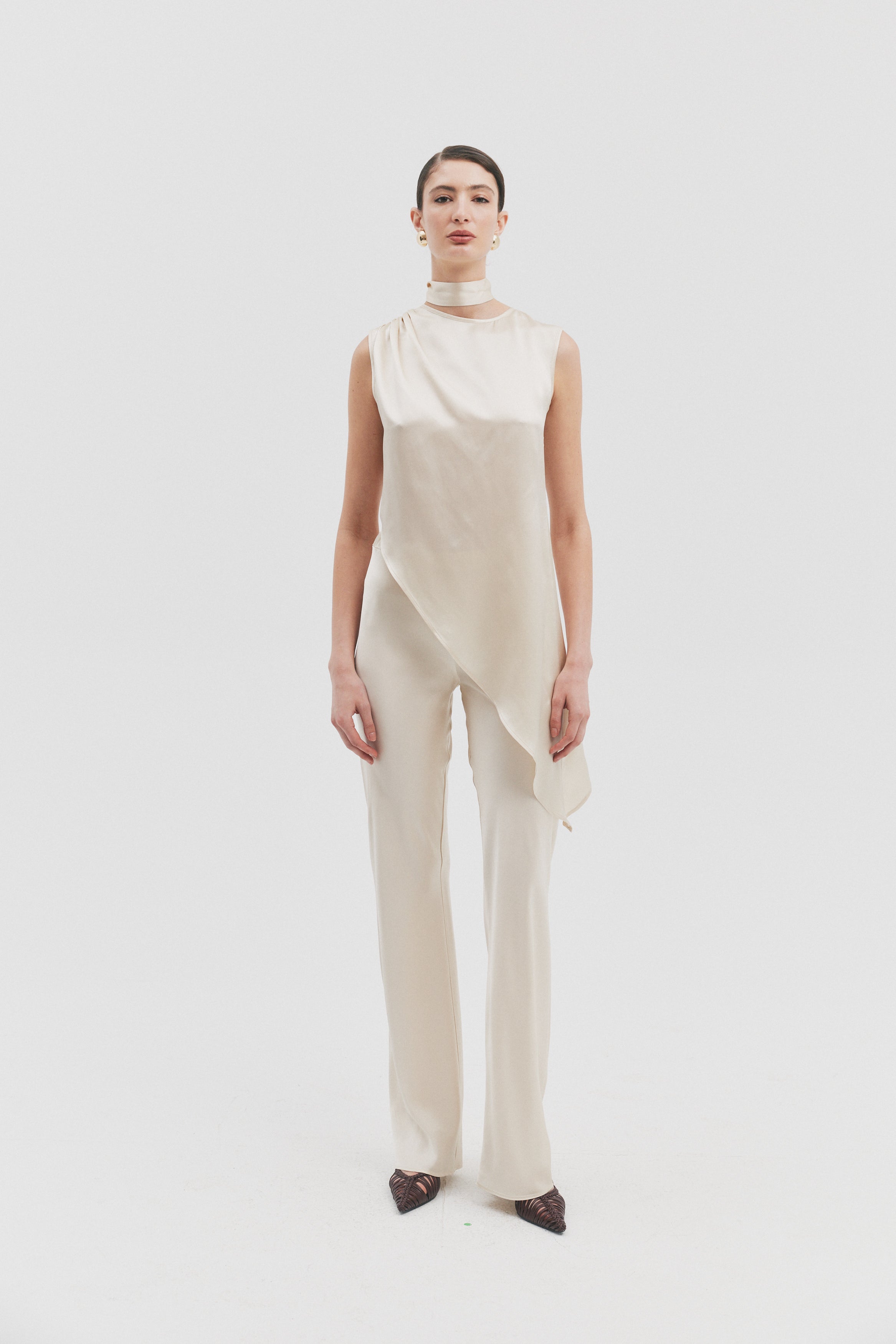 CRUS BIAS CUT OYSTER SILK PANT