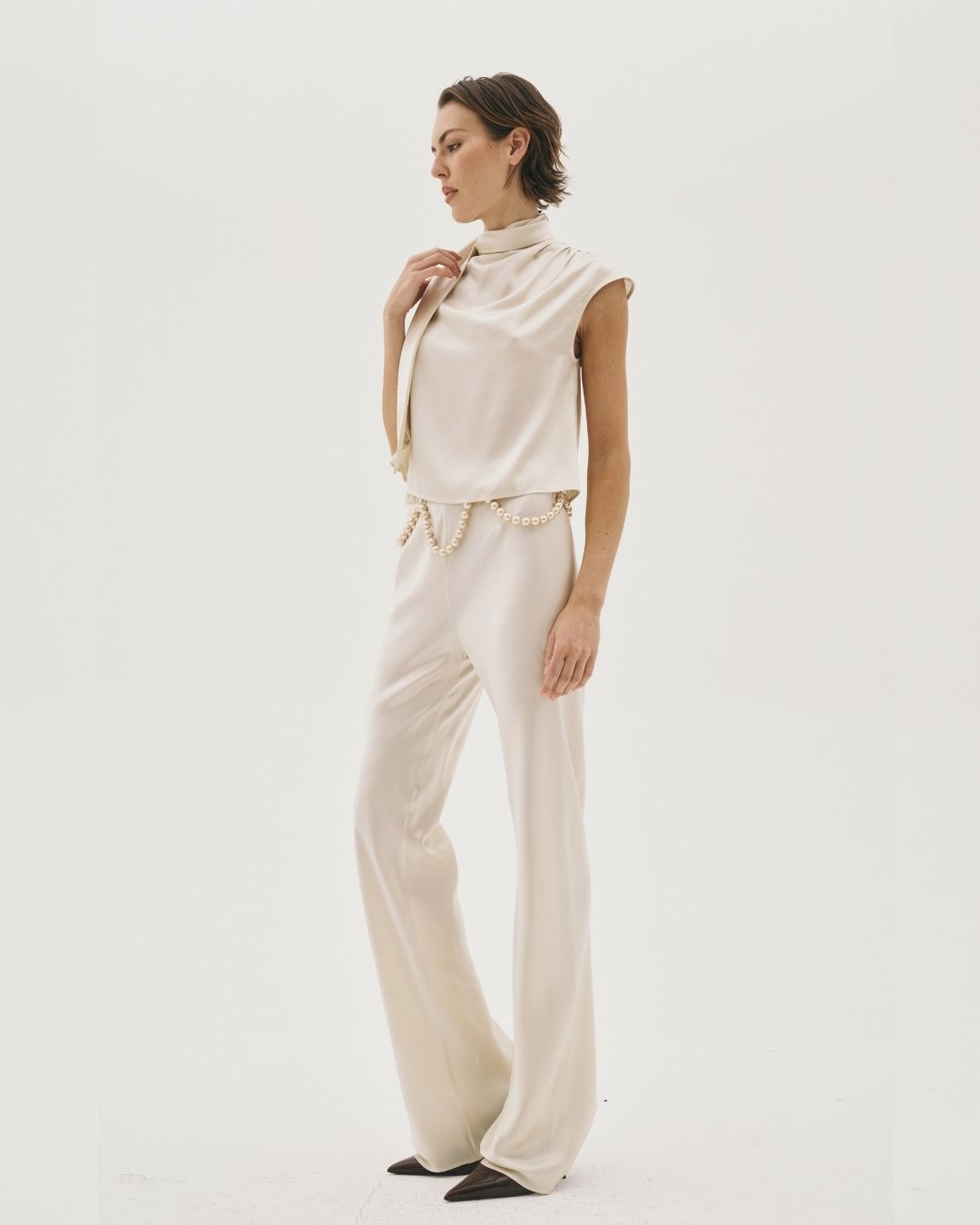 CRUS BIAS CUT OYSTER SILK PANT