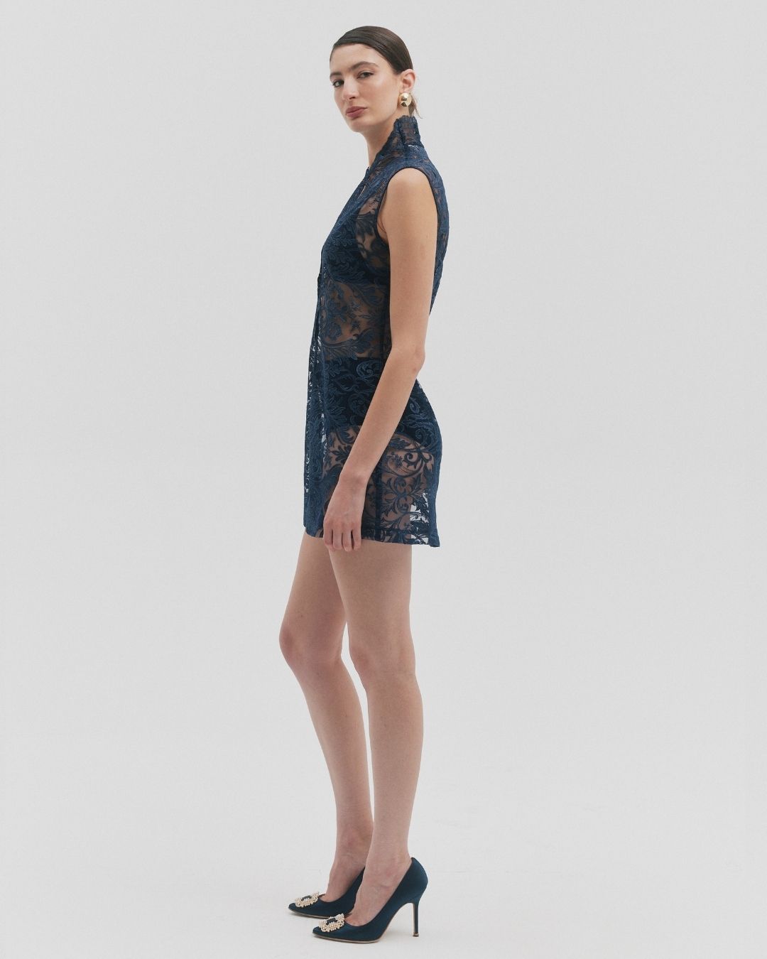 CELINE NAVY LACE A-LINE DRESS MINI