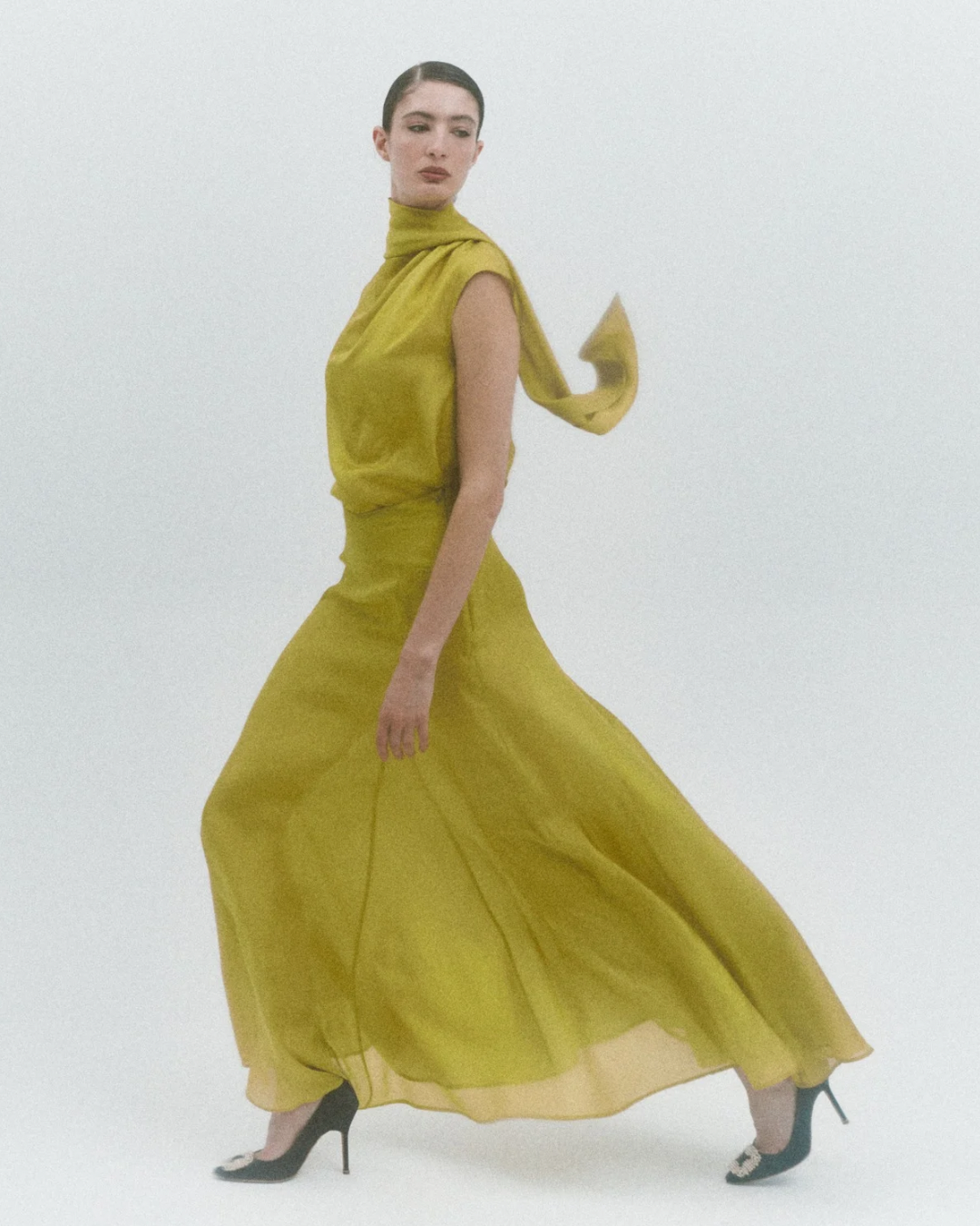 MON MAXI CHARTREUSE SILK SKIRT