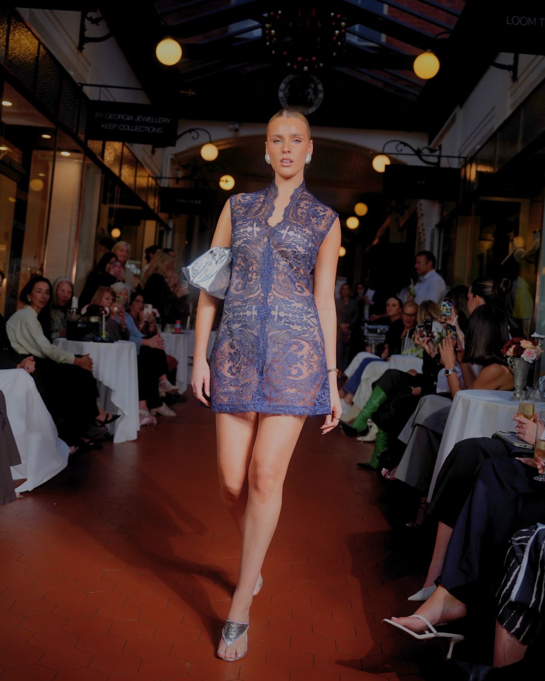 CELINE NAVY LACE A-LINE DRESS MINI