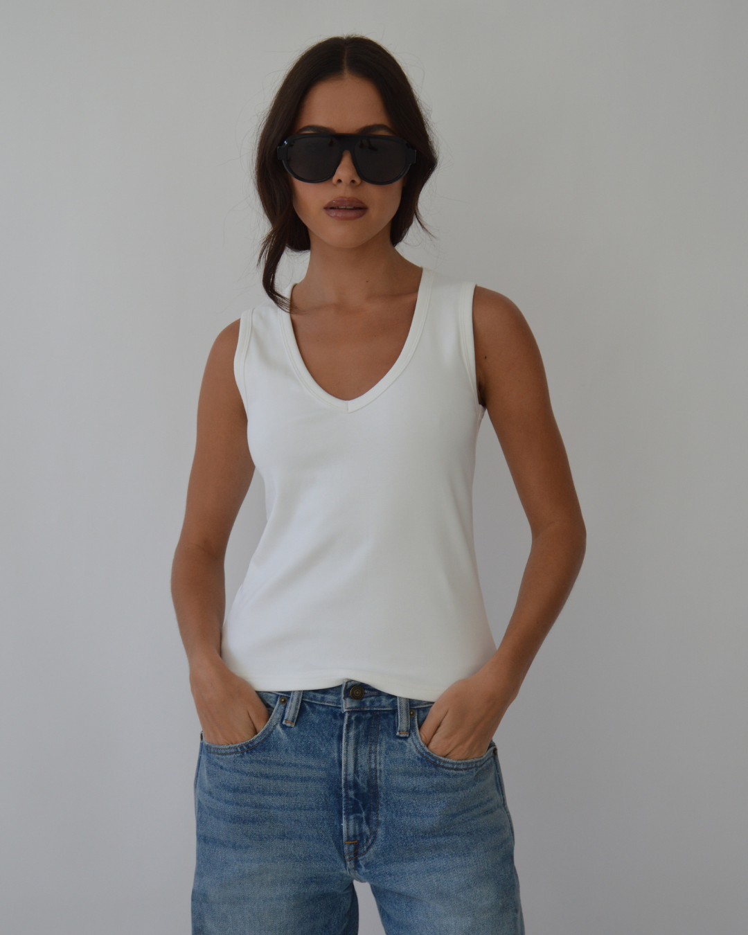 WHITE REVERSIBLE COTTON TANK