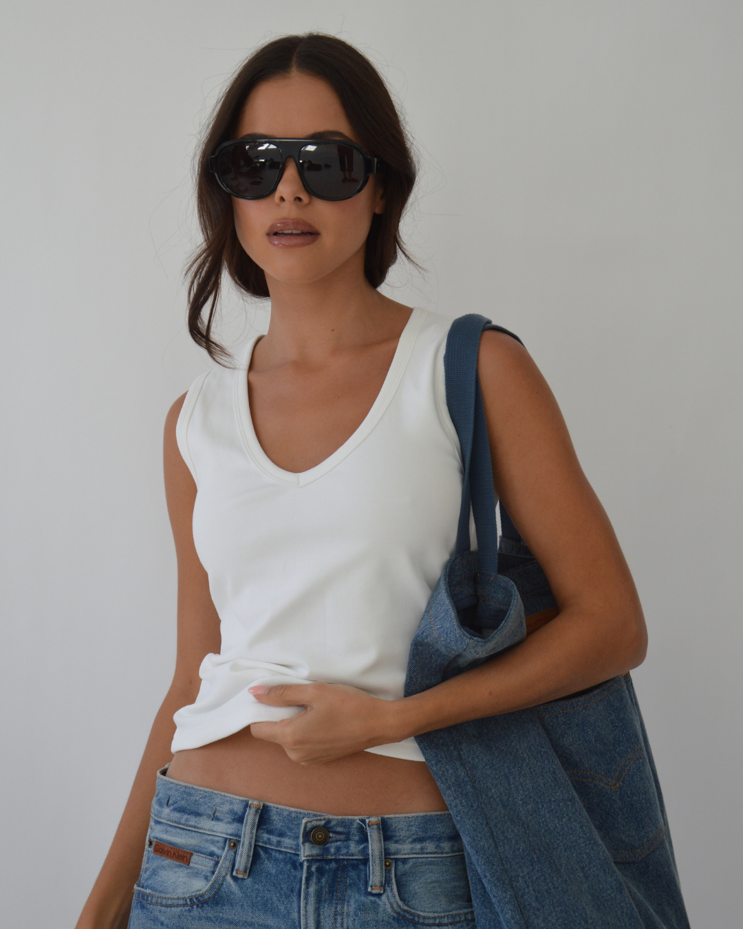 WHITE REVERSIBLE COTTON TANK