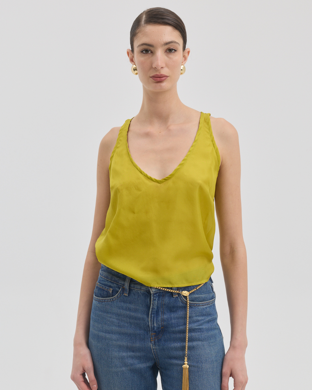 BISOU SHEER CHARTREUSE SILK CAMI
